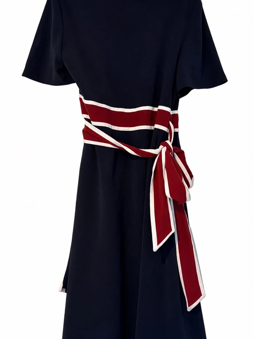 Tory Burch Peggy Wrap Dress Navy Red White Striped Trim Sz 10 EUC